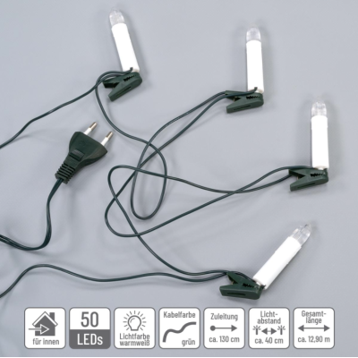 LED sviečky na vianočný stromček 50 LED, teplá biela