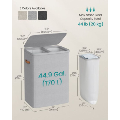 SONGMICS Kôš na bielizeň 170 l, 2 priehradky, s vekom