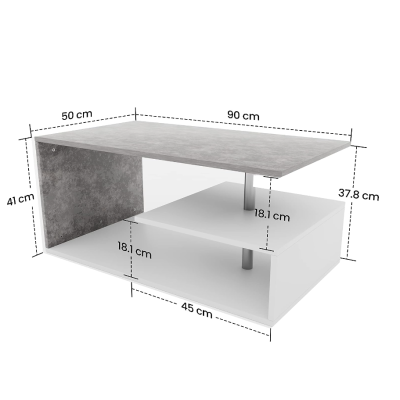Konferenčný stolík, 90 x 50 x 41 cm, bielo/sivý (vzor)