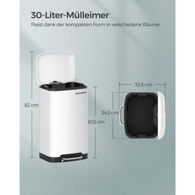 Kuchynský odpadkový kôš 30 l biely, pedál, tiché zatváranie