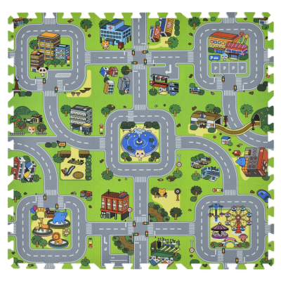 Detská puzzle podložka s motívom mesta, 9 dielov, EVA pena
