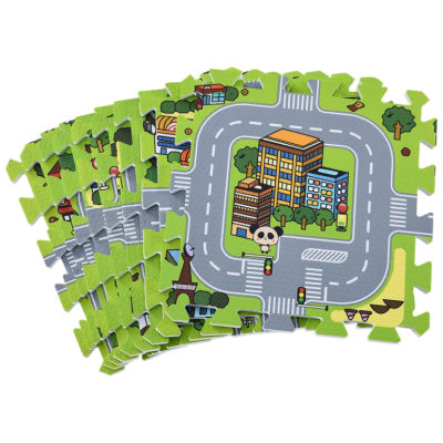 Detská puzzle podložka s motívom mesta, 9 dielov, EVA pena