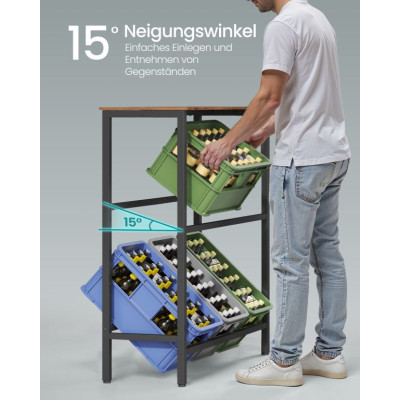 Regál na prepravky, 3 poschodia, 40 x 105 x 117 cm, čierny