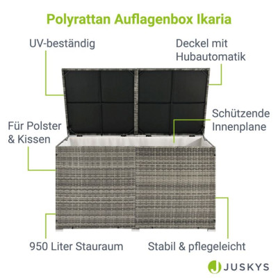 Úložný box z polyratanu 950 l, sivý, s vnútornou plachtou