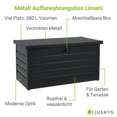 Kovový záhradný box 380 l, uzamykateľný, čierny