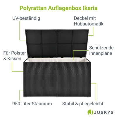 Úložný box z polyratanu 950 l, čierny, s vnútornou plachtou