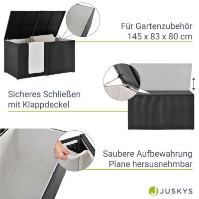 Úložný box z polyratanu 950 l, čierny, s vnútornou plachtou