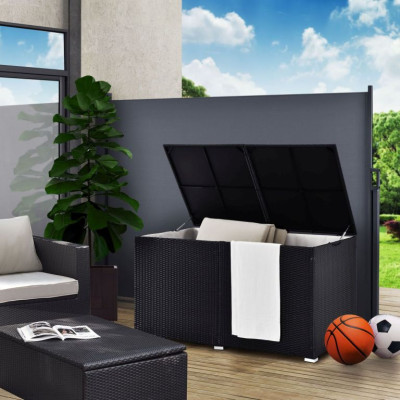 Úložný box z polyratanu 950 l, čierny, s vnútornou plachtou