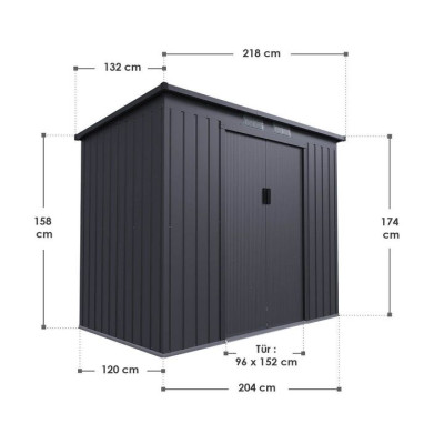 Kovový záhradný domček s posuvnými dverami 218 x 132 x 174 c