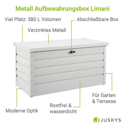 Kovový záhradný box 380 l, uzamykateľný, biely