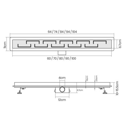 Aquamarin Sprchový podlahový žľab geometrický, 100 cm
