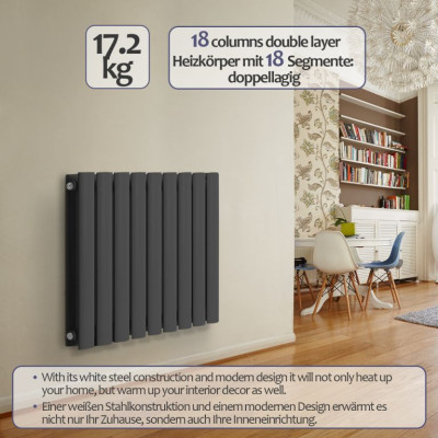 Aquamarin Horizontálny radiátor, 819 W, 600 x 614 x 69 mm