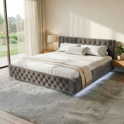 Čalúnená posteľ s LED osvetlením 180x200 cm, úložný priestor