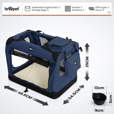 Leopet Prepravný box pre psov S, 49,5 x 34,5 x 35 cm, modrý