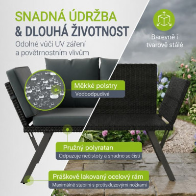 Polyratanová multifunkčná lavica 132 x 62 x 84cm čierna/sivá