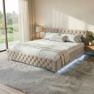 Luxusná posteľ s úložným priestorom a LED, zamat, 180x200 cm
