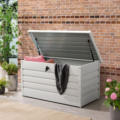 Kovový záhradný box 380 l, uzamykateľný, biely