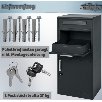 STILISTA Poštová schránka na balíky, čierna, 112 x 50 x 38