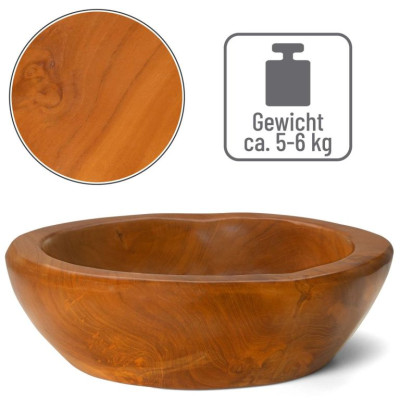 Drevené umývadlo DIVERO, masívne teakové drevo, Ø 39-40 cm