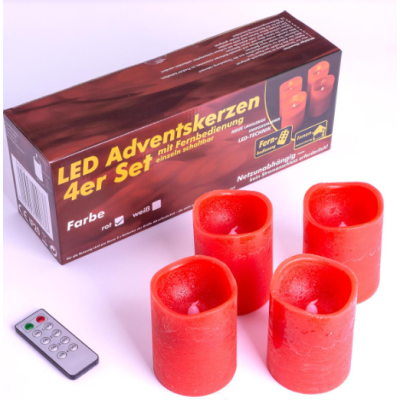NEXOS Dekoratívna sada  4 adventné LED sviečky, červené