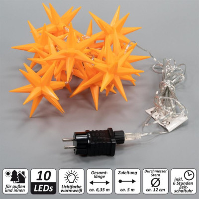 Vianočné LED hviezdy - oranžové, 10 LED