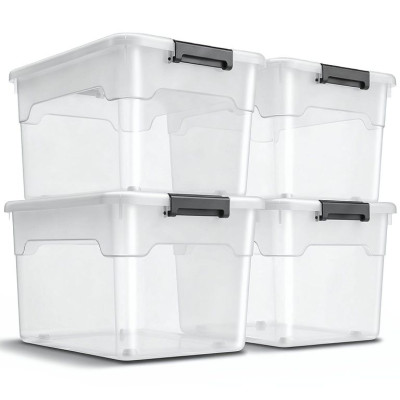 Úložné boxy s vekom 60 l, 4 ks, biele, stohovateľné