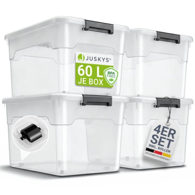 Úložné boxy s vekom 60 l, 4 ks, biele, stohovateľné
