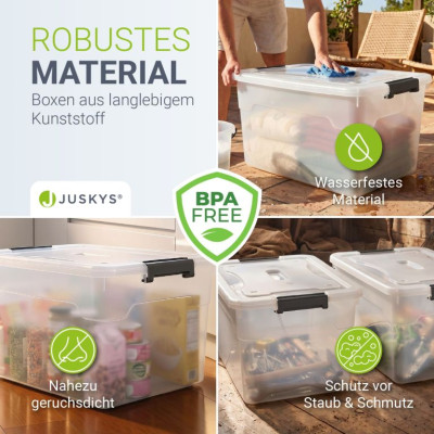 Úložné boxy s vekom 60 l, 4 ks, biele, stohovateľné