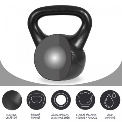 Gorilla Sports Kettlebell činka, plast, čierna, 18 kg