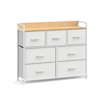 Komoda so 7 zásuvkami, biela/drevený efekt, 98 x 28,5 x 85