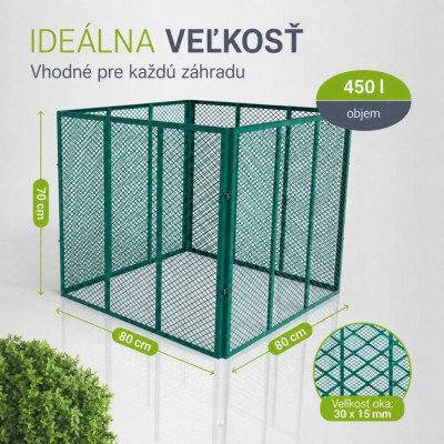 Záhradný kovový kompostér 450 l – zelený, vzdušný, odolný