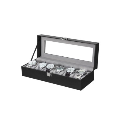 Box na hodinky SONGMICS, 6 priehradok, čierna eko koža