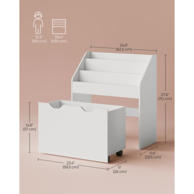 Detský regál na knihy a hračky s pojazdným boxom, biely