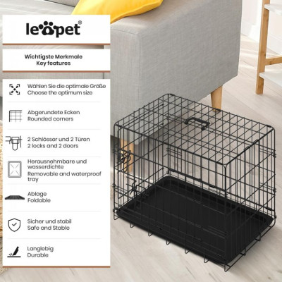Leopet Klietka pre psy skladacia 76 x 45 x 51,5 cm, M, čiern