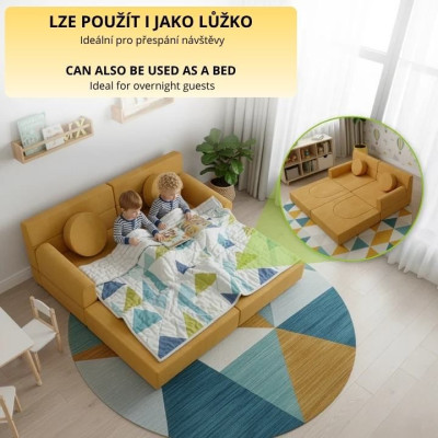 Dizajnová modulárna pohovka pre deti, 150 cm, horčicovo žltá