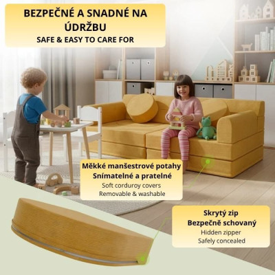 Dizajnová modulárna pohovka pre deti, 150 cm, horčicovo žltá