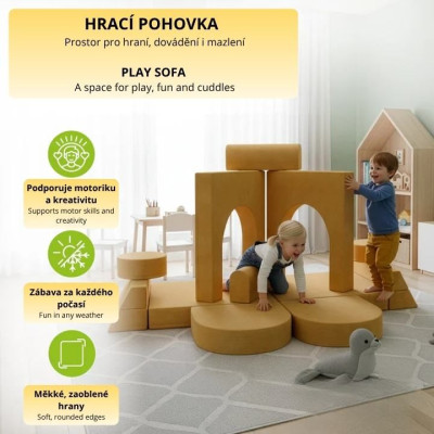 Dizajnová modulárna pohovka pre deti, 150 cm, horčicovo žltá