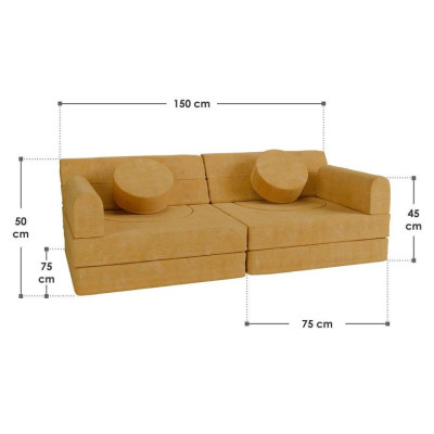 Dizajnová modulárna pohovka pre deti, 150 cm, horčicovo žltá