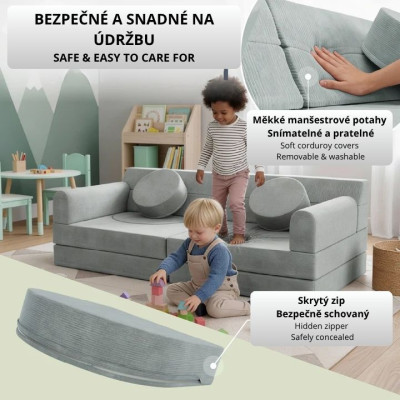 Dizajnová modulárna pohovka pre deti 150 cm, šalviová