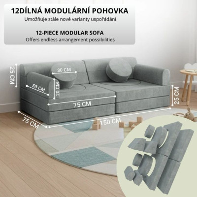 Dizajnová modulárna pohovka pre deti 150 cm, šalviová