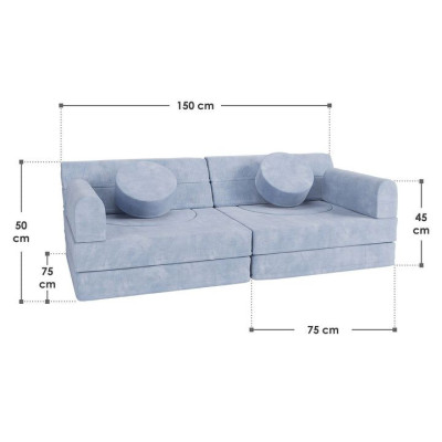 Dizajnová modulárna pohovka pre deti, 150 cm, svetlo modrá