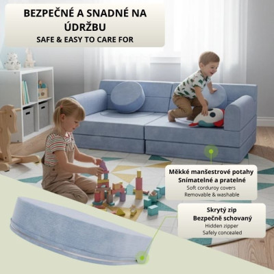 Dizajnová modulárna pohovka pre deti, 150 cm, svetlo modrá