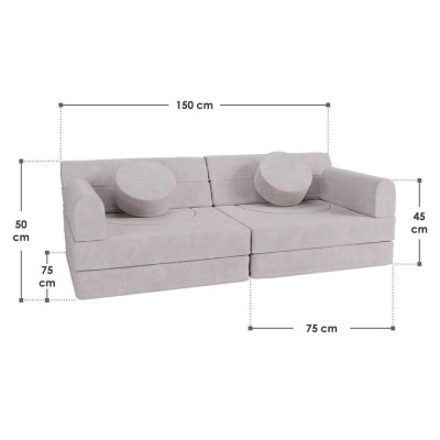 Dizajnová modulárna pohovka pre deti, 150 cm, slonovinová