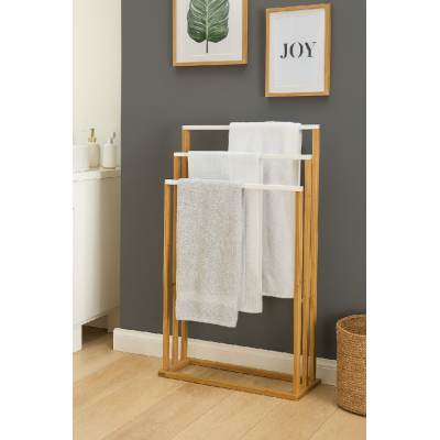 Bambusový vešiak na uteráky s tromi tyčami 82x54x24 cm
