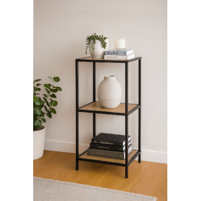 Kovový regál s policami v dekore dreva 83x35x37 cm