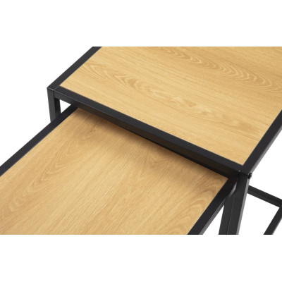 Sada 2 odkladacích stolíkov, prírodný dekor, čierna konštruk
