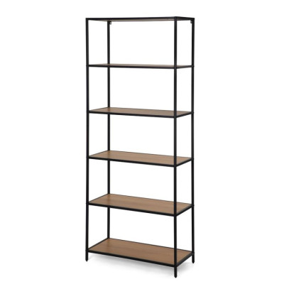 Kovový regál s policami v dekore dreva 77x185x35 cm