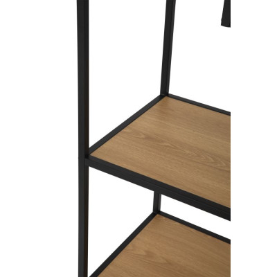 Kovový regál s drevenými policami 77x185x35 cm, čierny