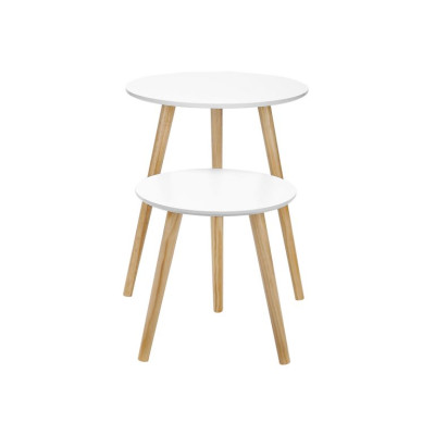 Sada minimalistických odkladacích stolíkov biela/drevo, 2
