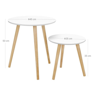 Sada minimalistických odkladacích stolíkov biela/drevo, 2